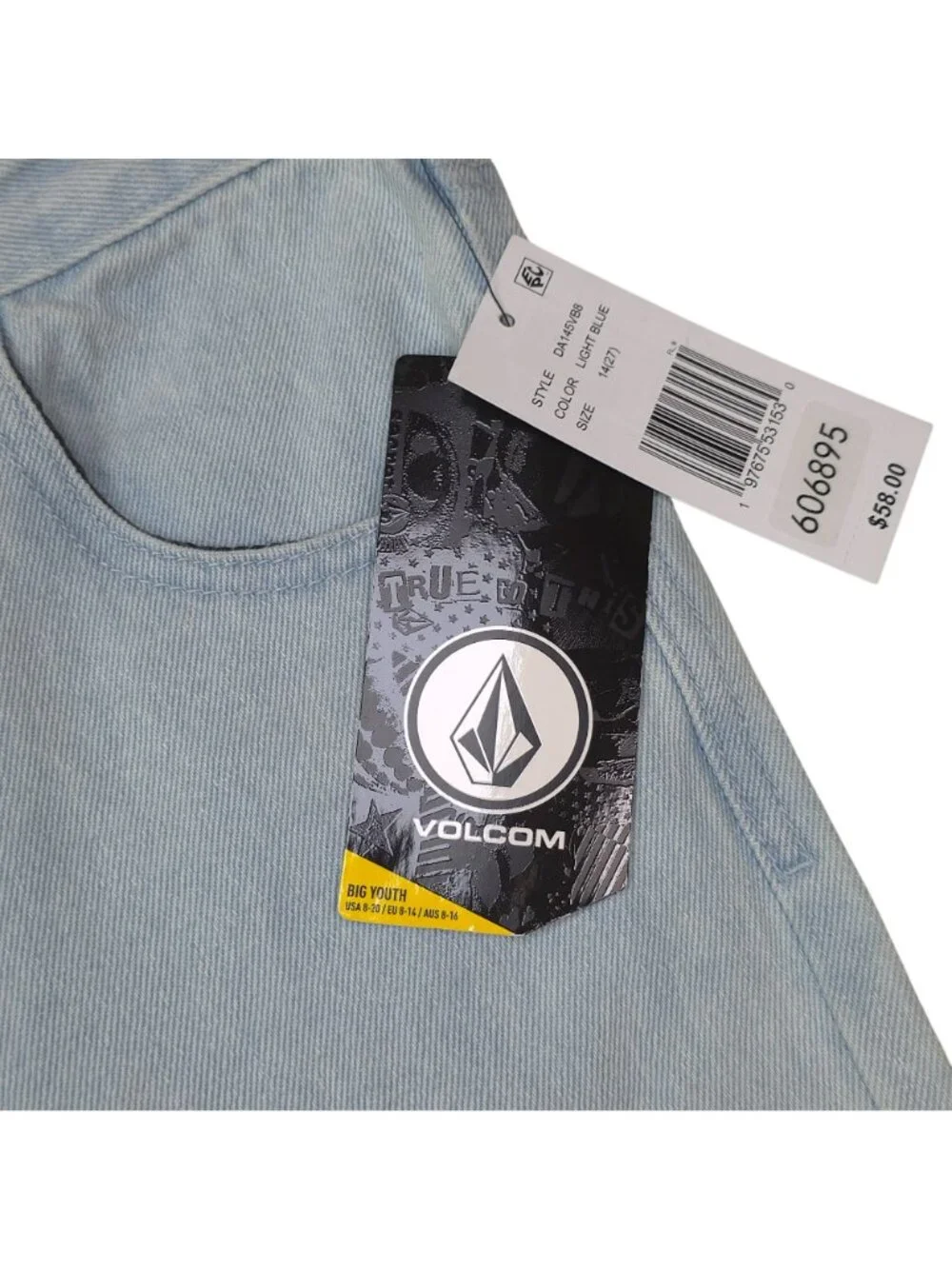 Volcom Billow Loose Fit Denim Jeans Boys Youth sz 14 27  Relaxed Rise Light Wash